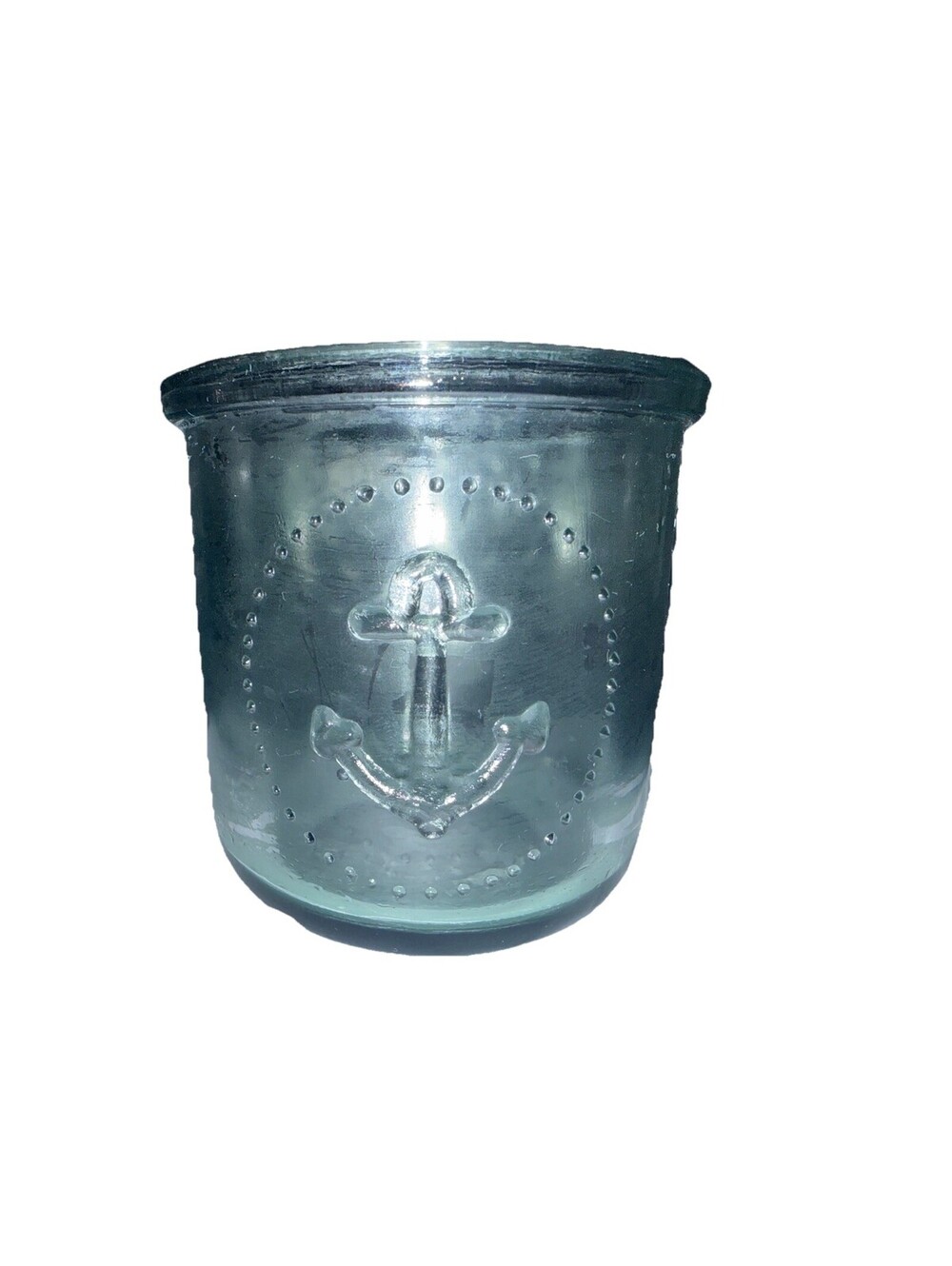 Vintage Nautical Anchor Glass Votive Holder - French Style Pressed Glass Tumbler